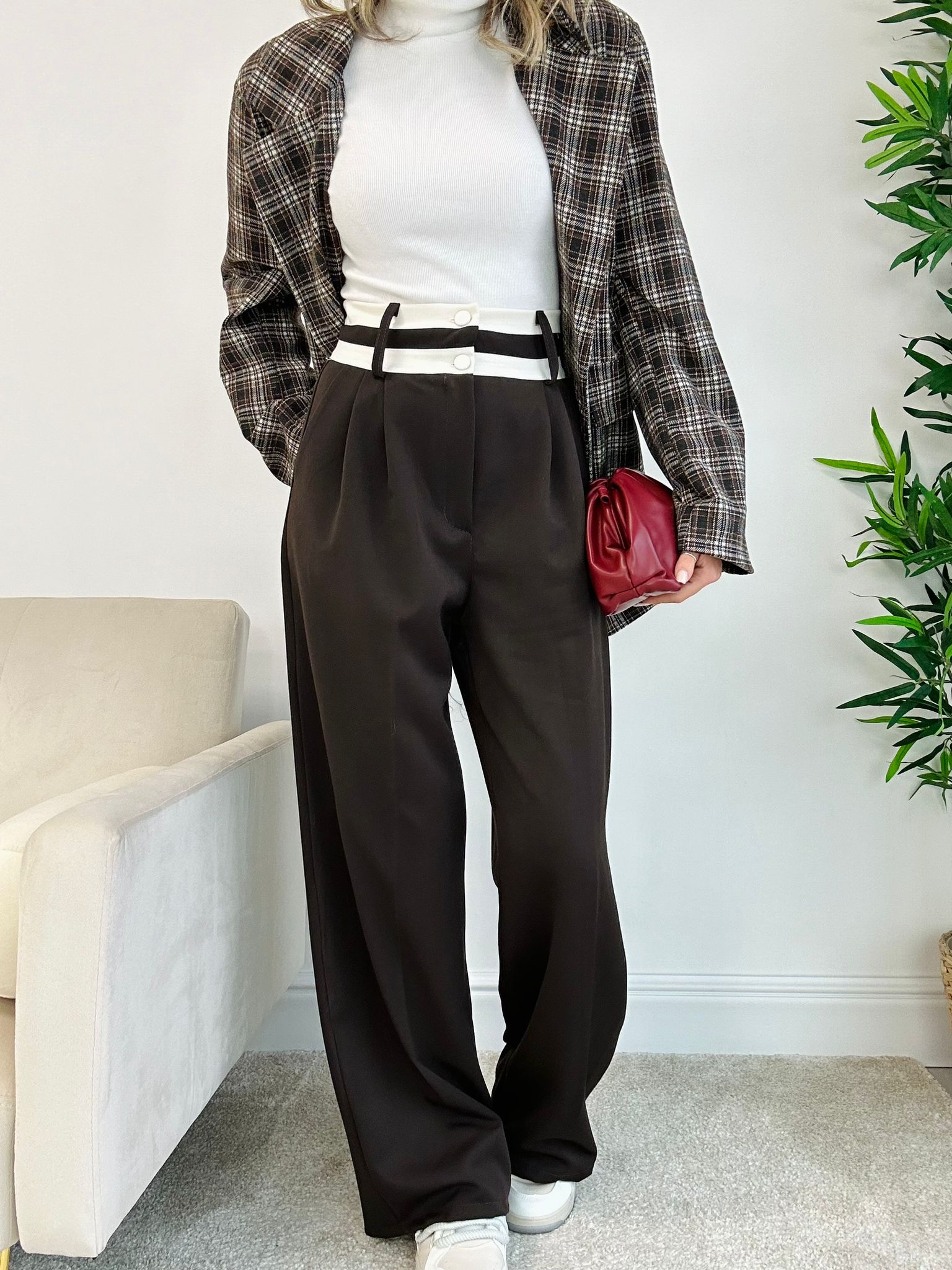 Pantalon Alan avec passepoil crème - Marron
