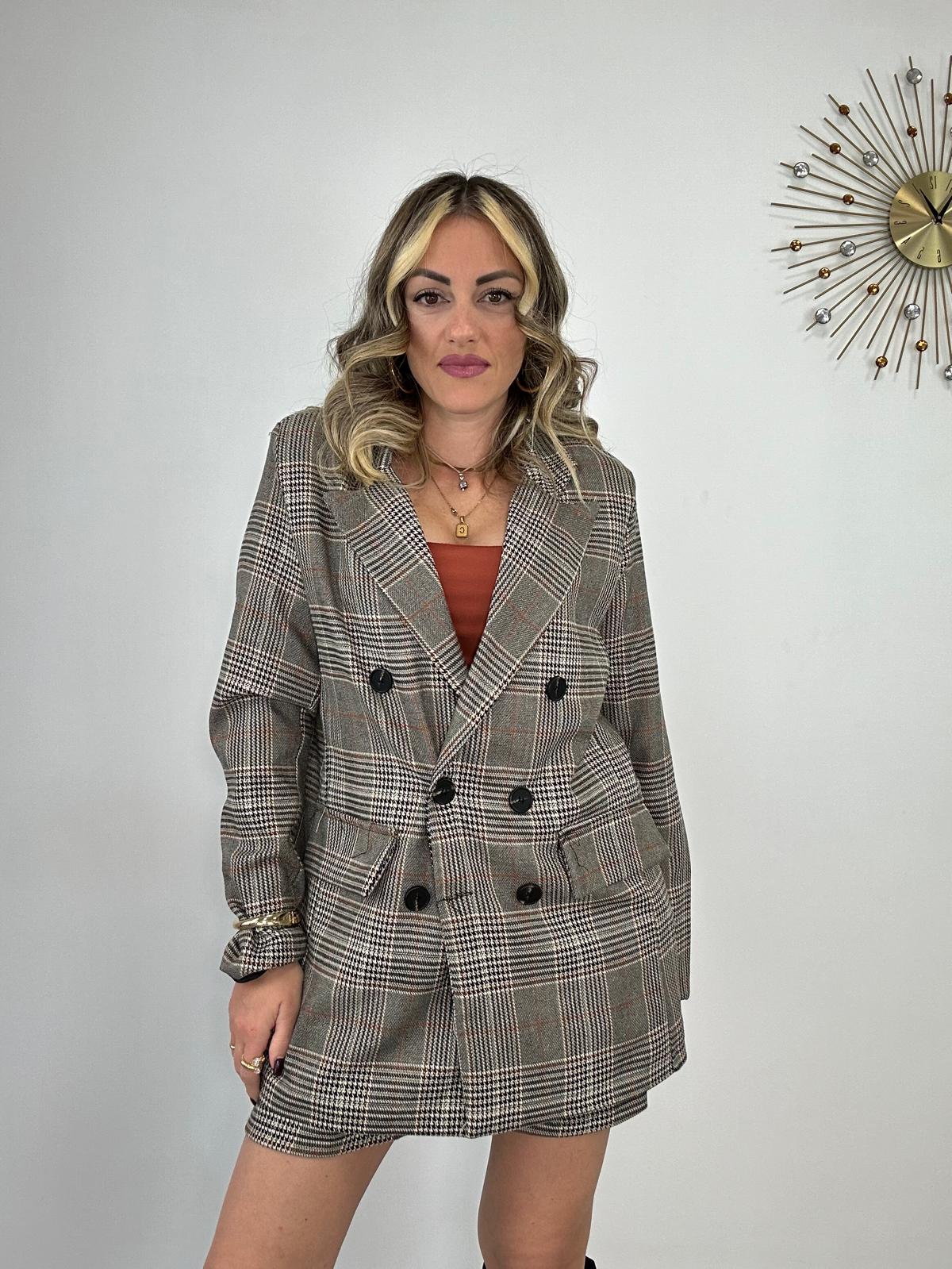 Coordinato scozzese M13368 (Blazer + Pantaloncino) grigio