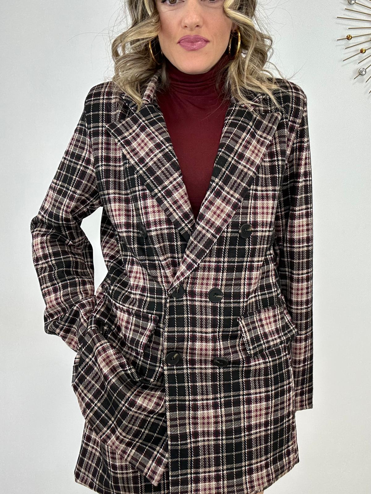 Coordinato scozzese M13368 (Blazer + Pantaloncino) Bordeaux e nero
