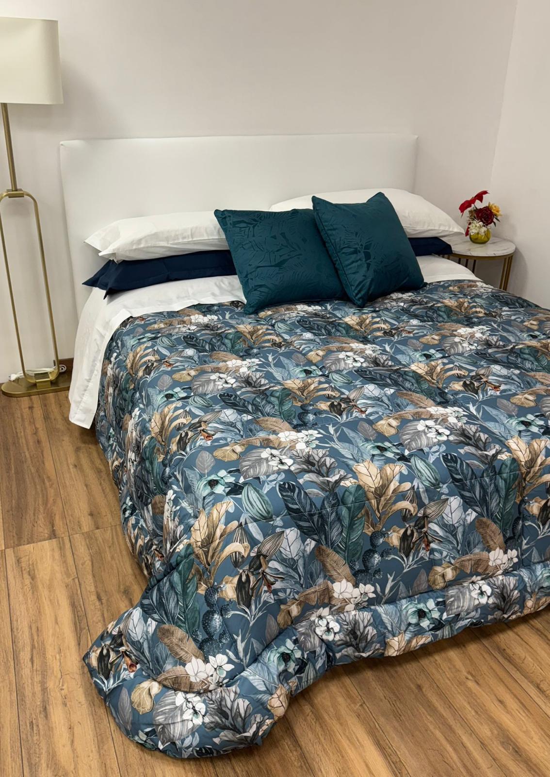 Trapunta matrimoniale Floreal in velluto - Ottanio