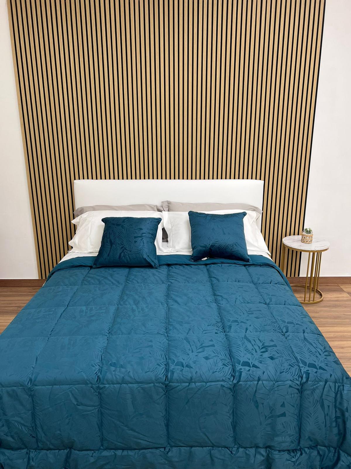 Trapunta matrimoniale in velluto Jacquard Jungle - Petrolio