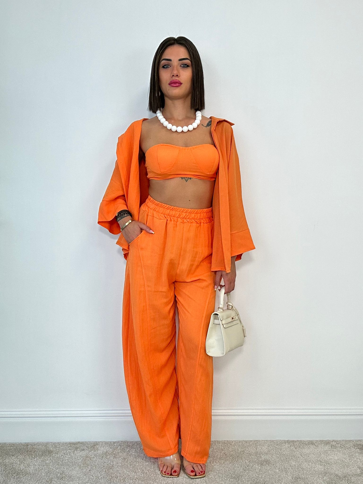 Coordinato Miami (Camicia + Top + Pantalone) Arancio