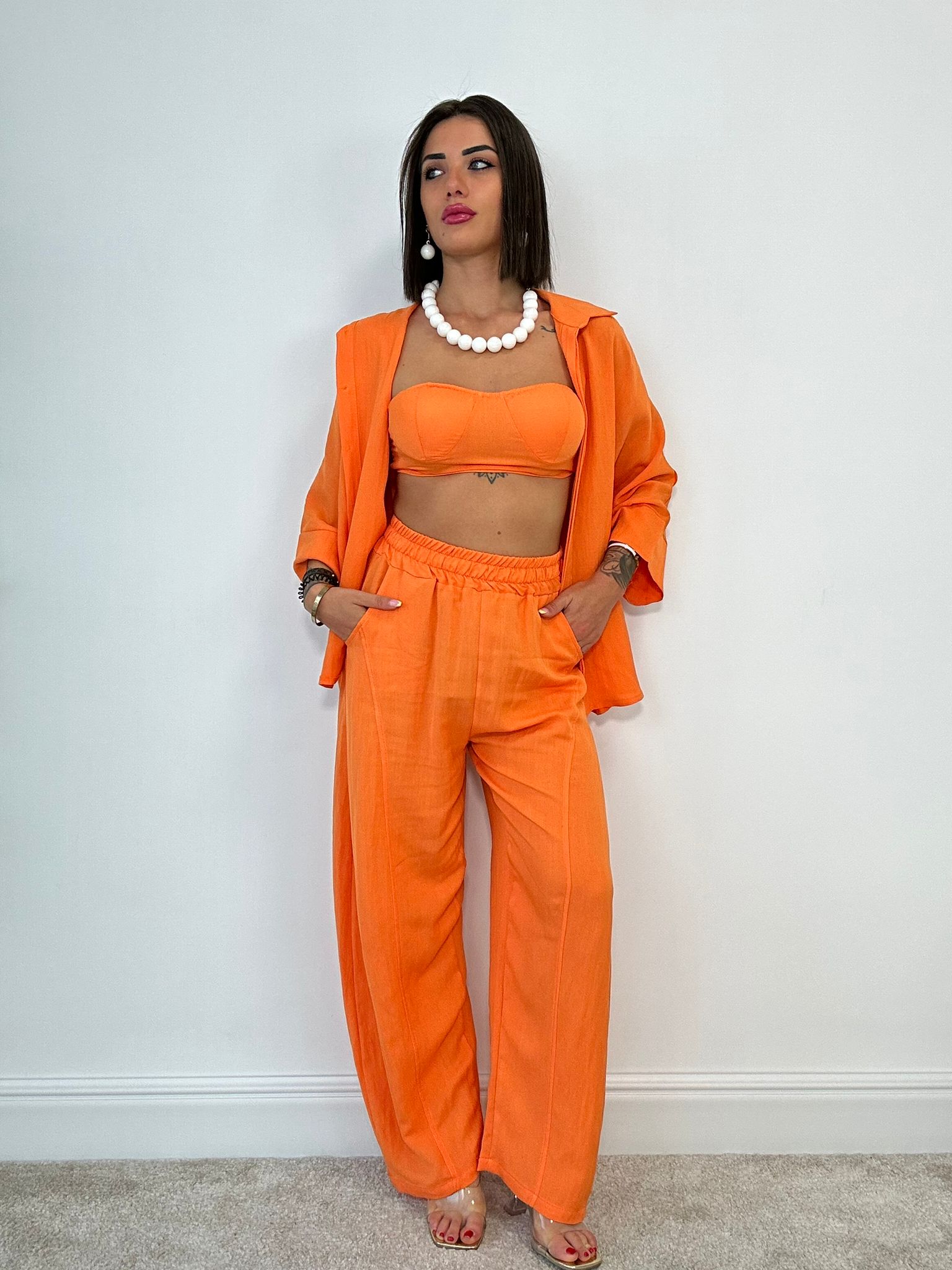 Coordinato Miami (Camicia + Top + Pantalone) Arancio