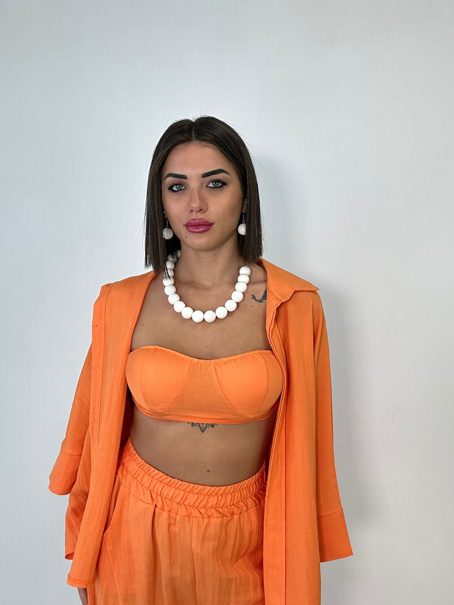 Coordinato Miami (Camicia + Top + Pantalone) Arancio