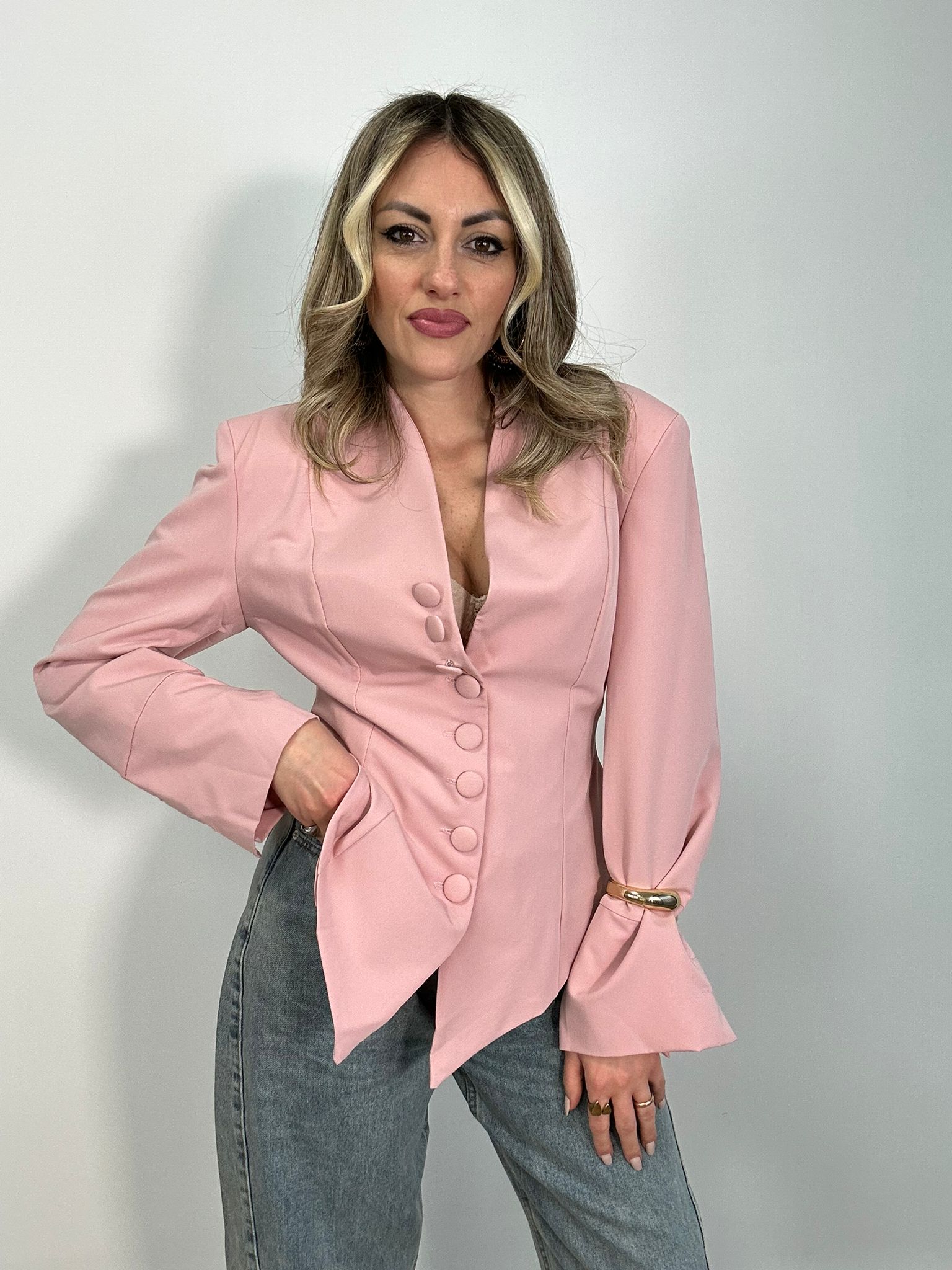 Blazer senza collo 6827 - Rosa