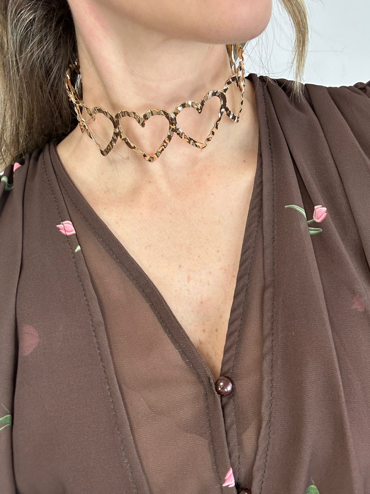 Collana choker a cuori - Dorata