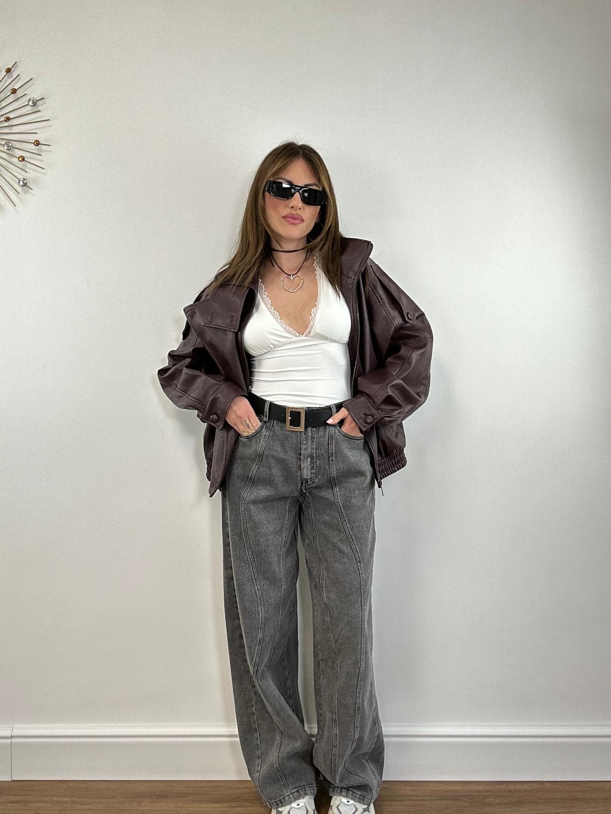 Jeans a palazzo 6674 - Grigio scuro