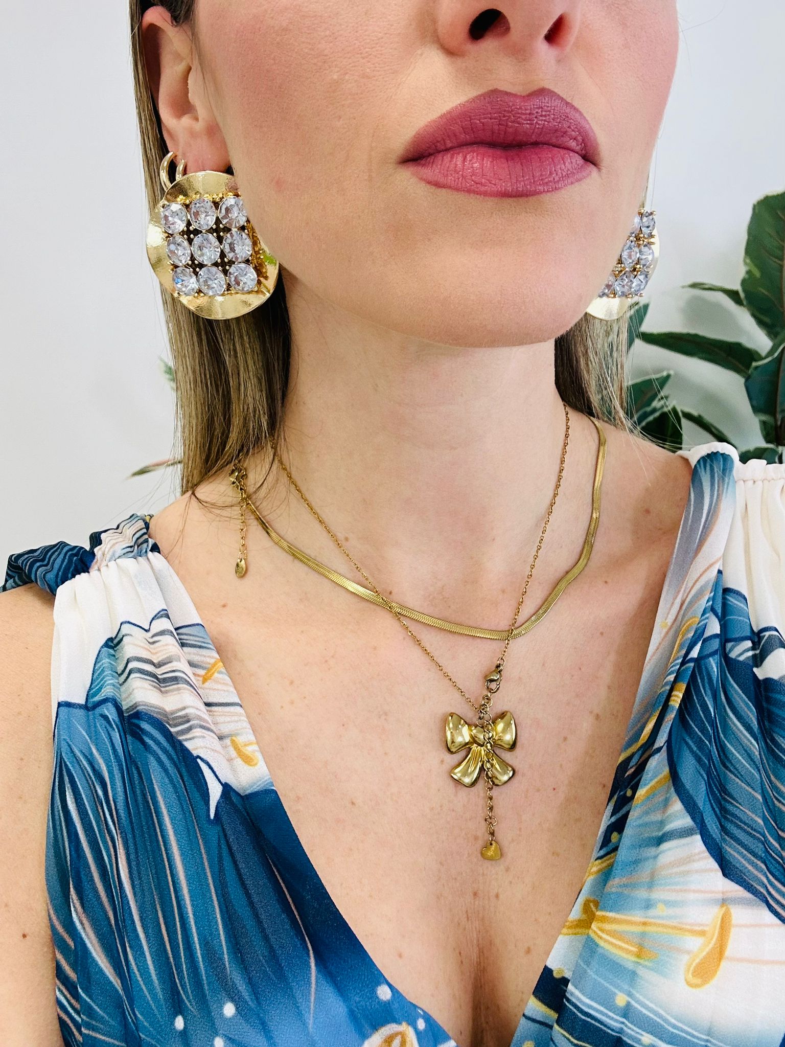 Orecchini pendenti a cerchio con strass argento - Oro