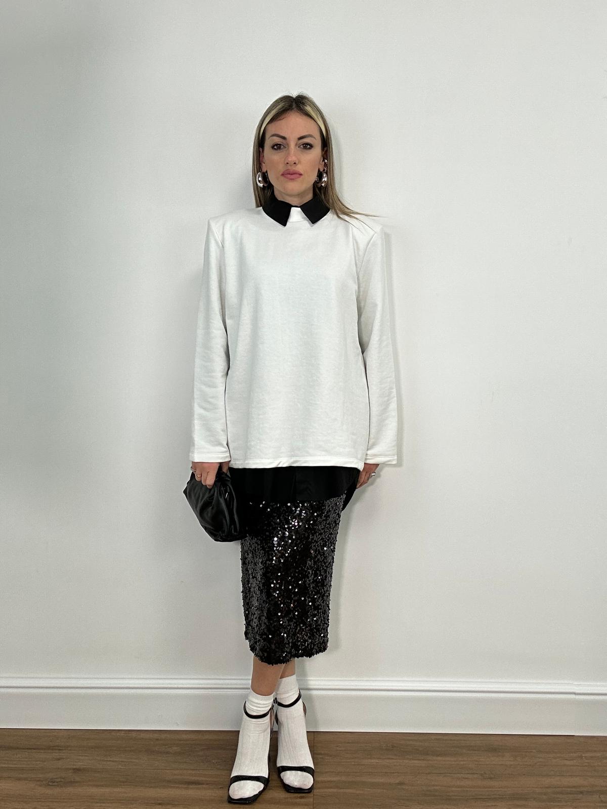 Gonna Longuette con Paillettes 6656 - Nero