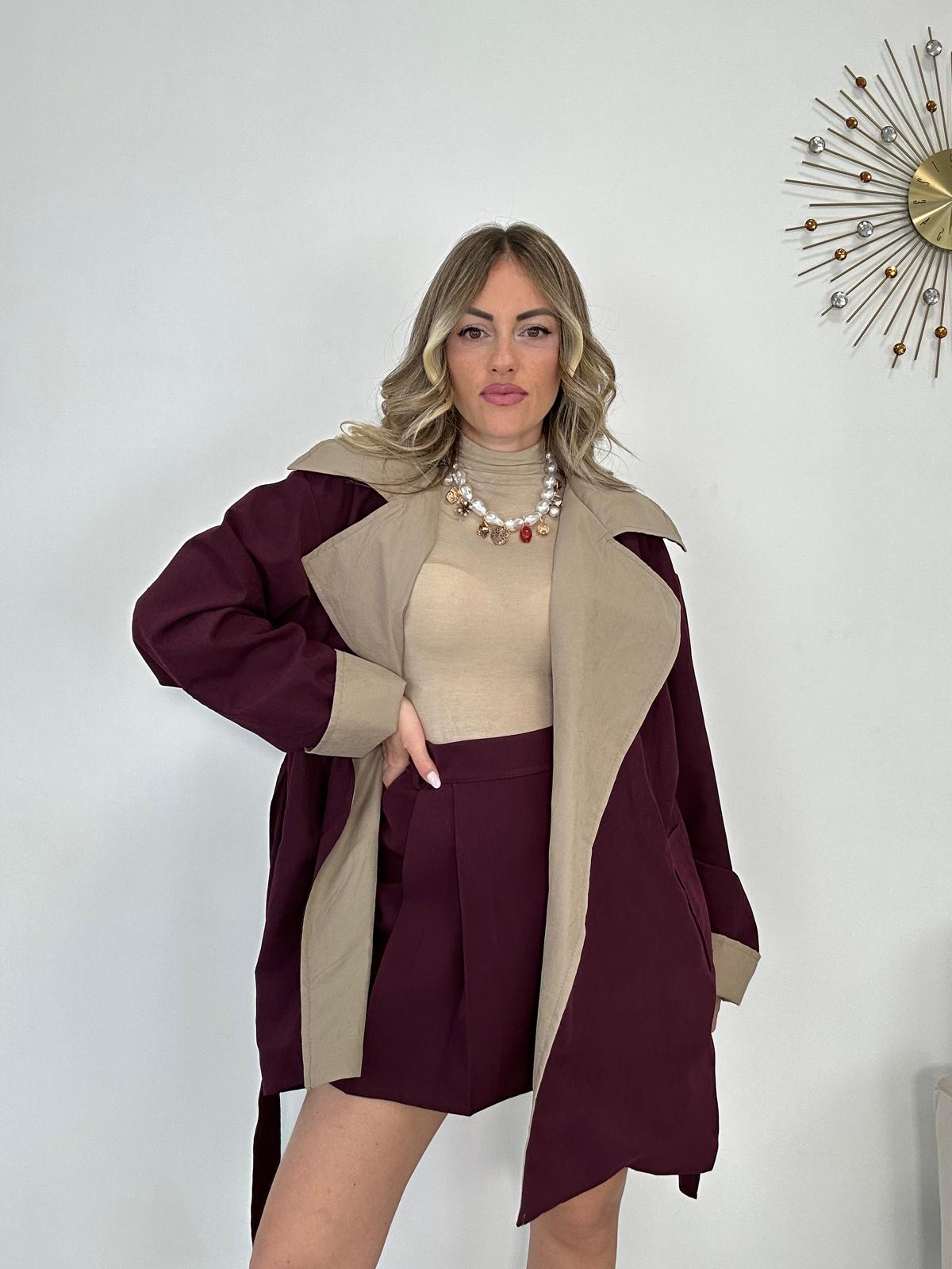 Trench Bicolor M13347 - Bordeaux e Beige