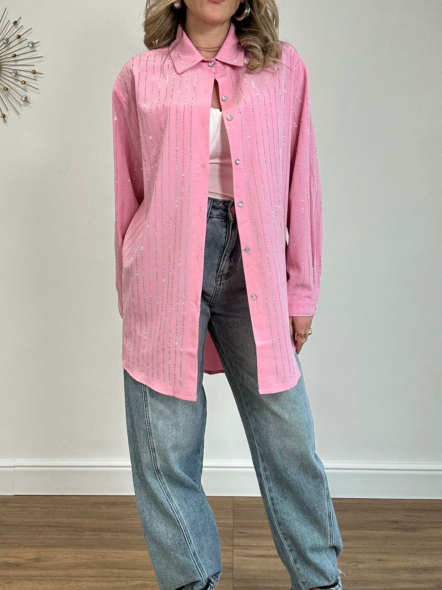 Camicia con strass argento - Rosa