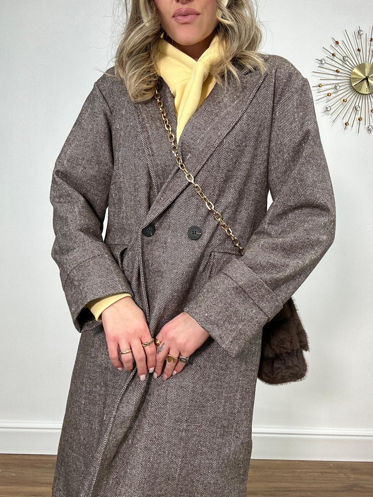 Cappotto a spina di pesce 6575 - Marrone