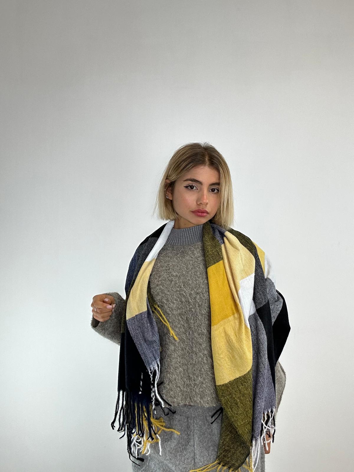 Sciarpa con frange - Giallo e Blu