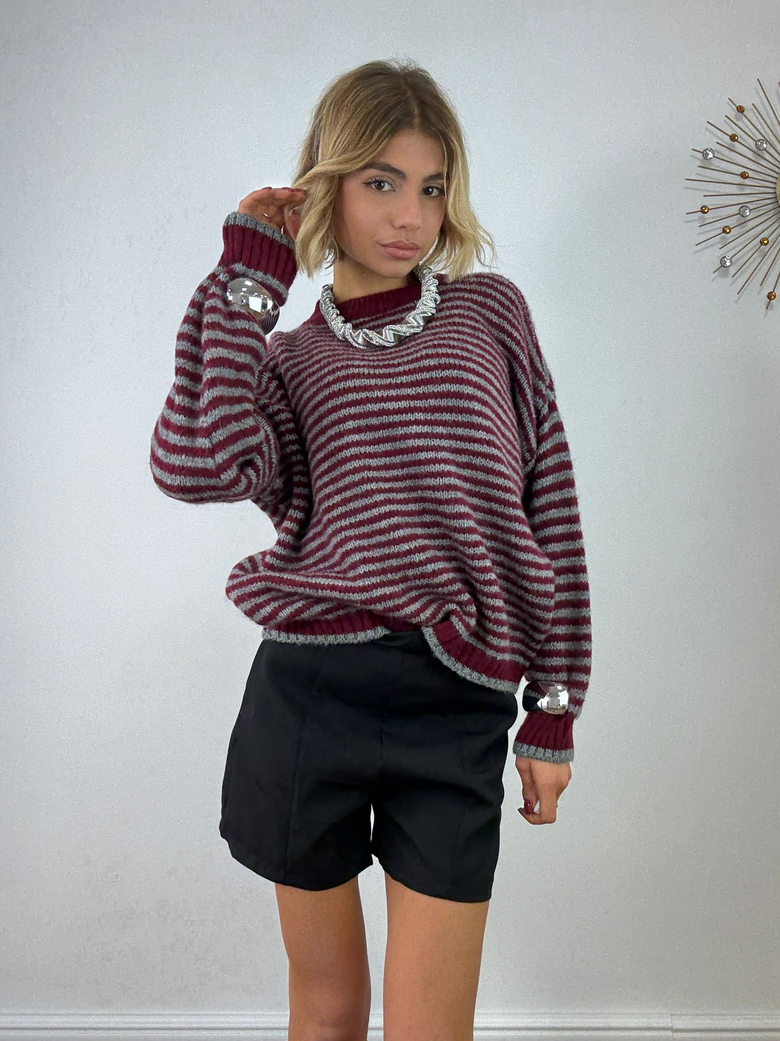 Maglione 3279 - Bordeaux e Grigio