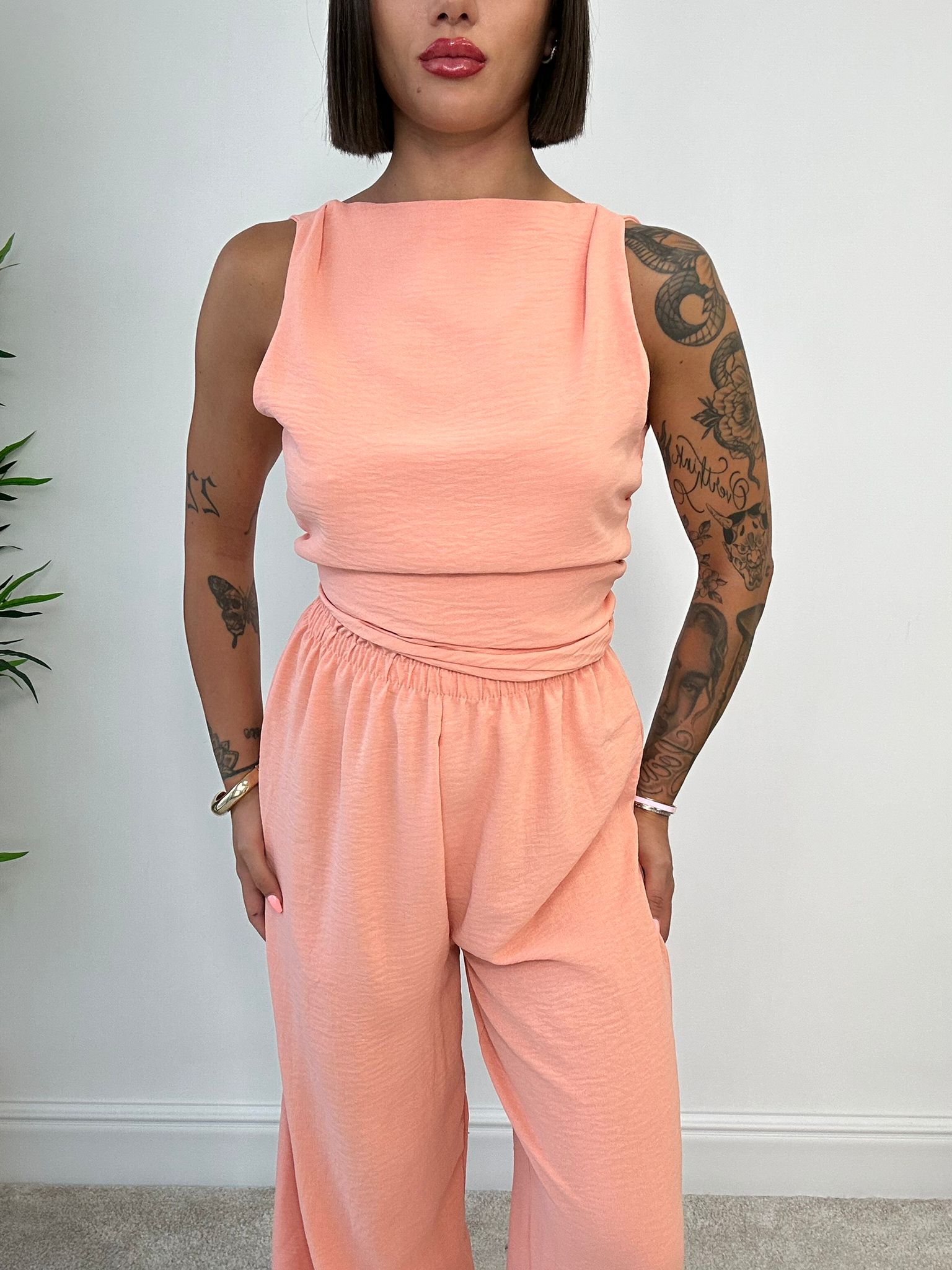 Coordinato Simona (Top + Pantalone) Pesca