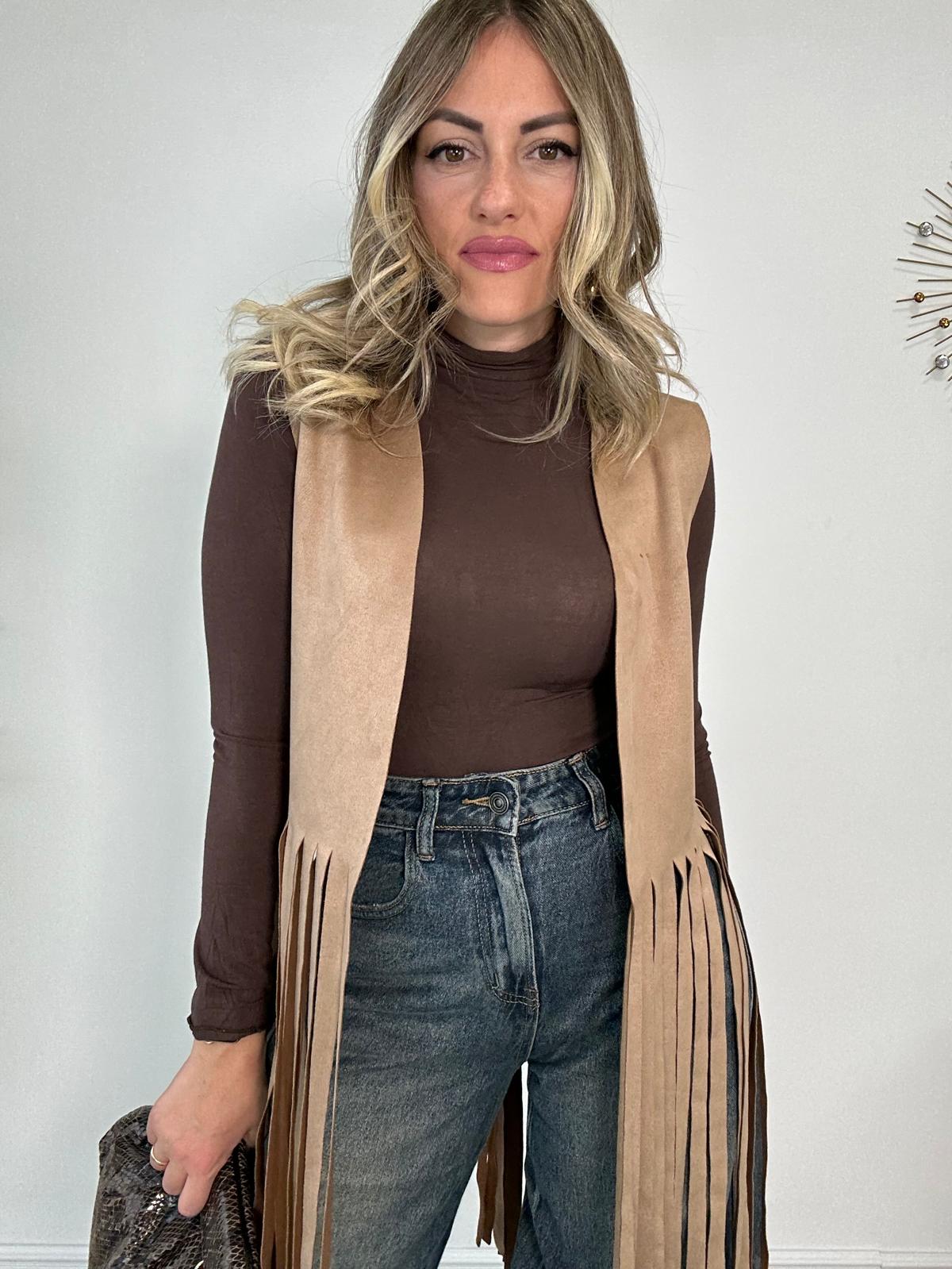 Gilet con Frange 2700 - Beige Scuro