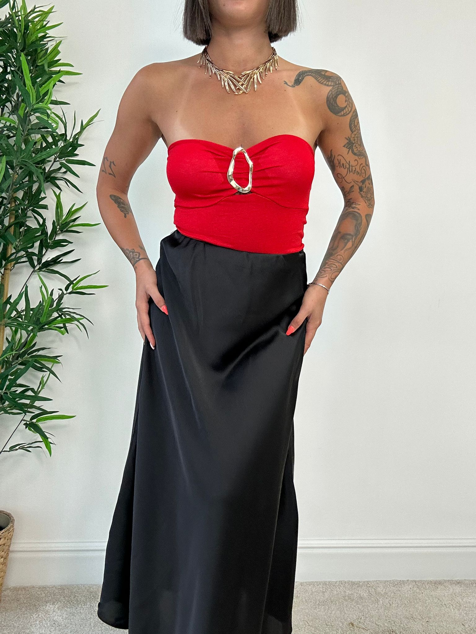 Body a fascia con anello oro - Rosso