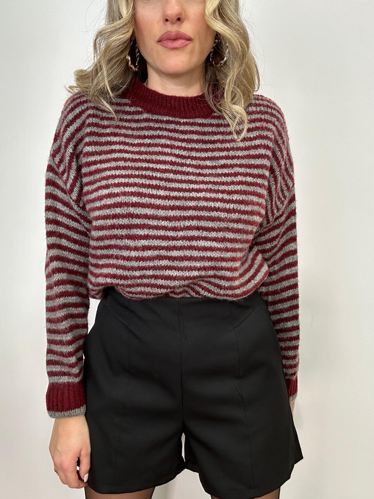 Maglione A3279 - Bordeaux e Grigio