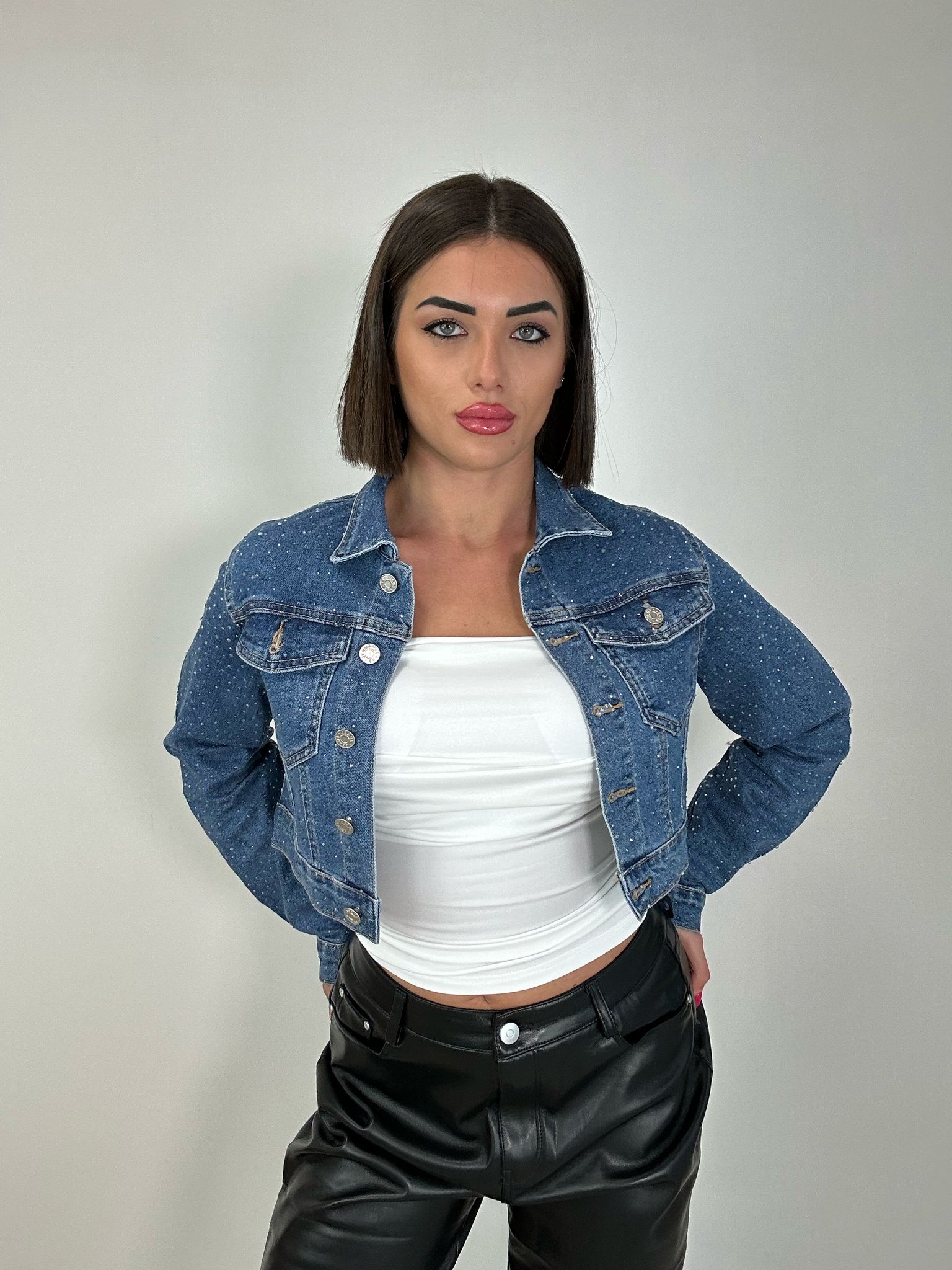 Veste Crop Shine - Délavage clair