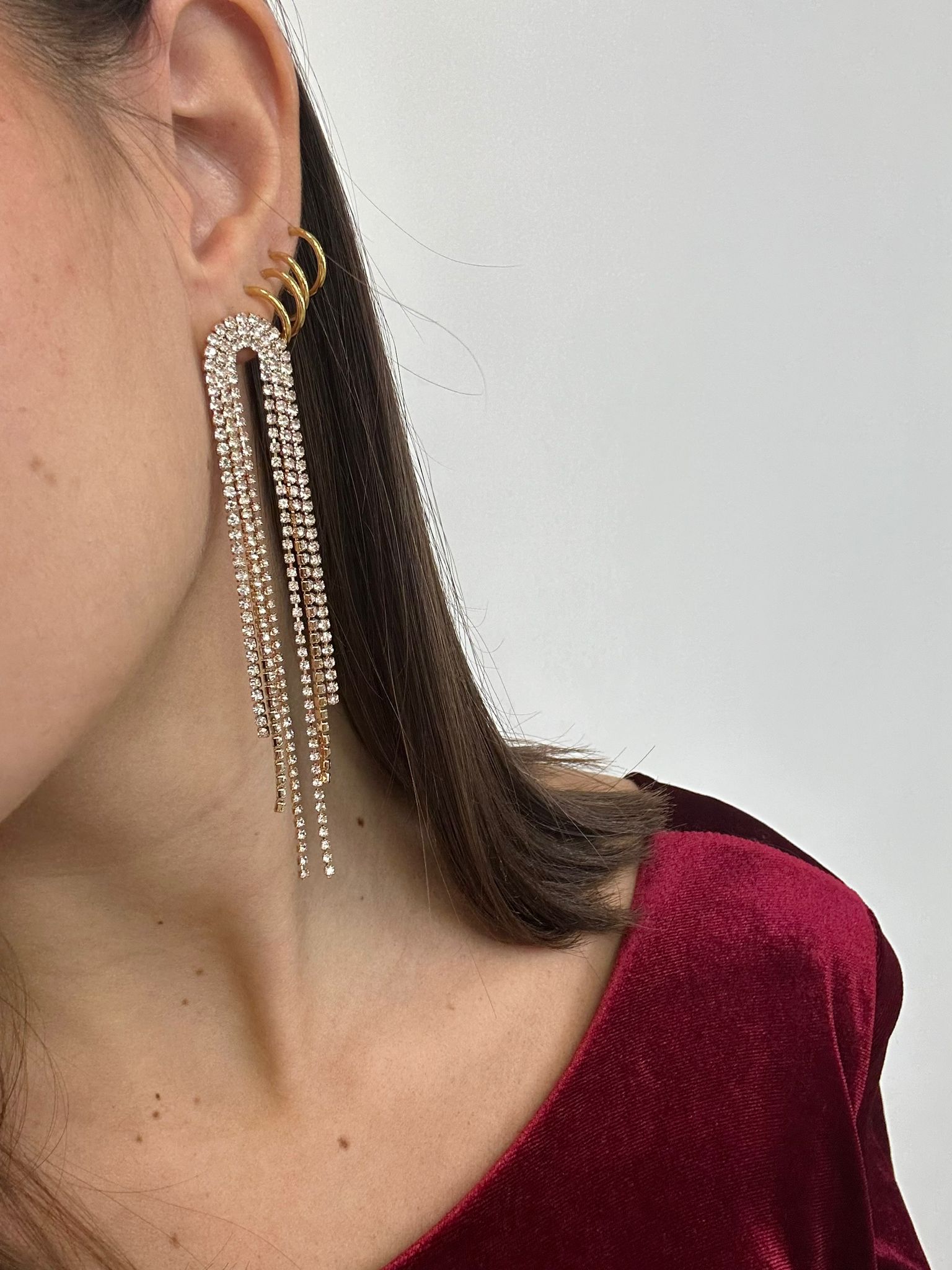 Boucles d'oreilles pendantes avec fils - Doré