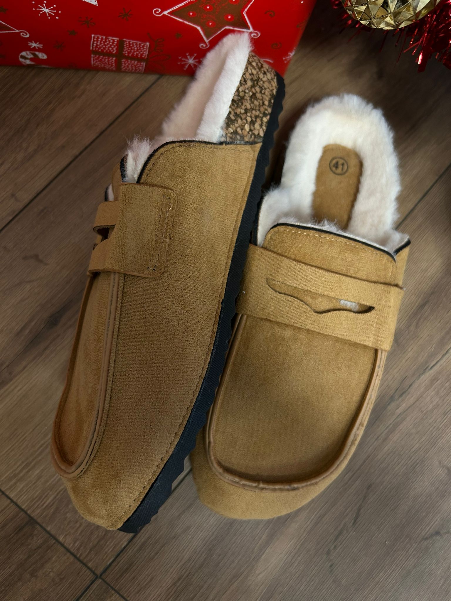 Slippers basse con ecopelliccia interna - Camel