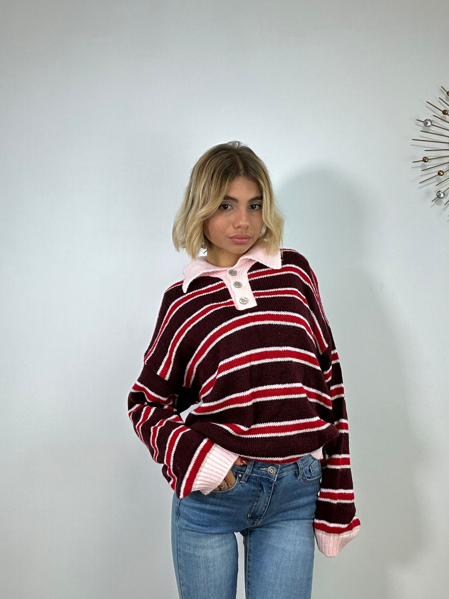 Maglione 33829 - Bordeaux e Rosso