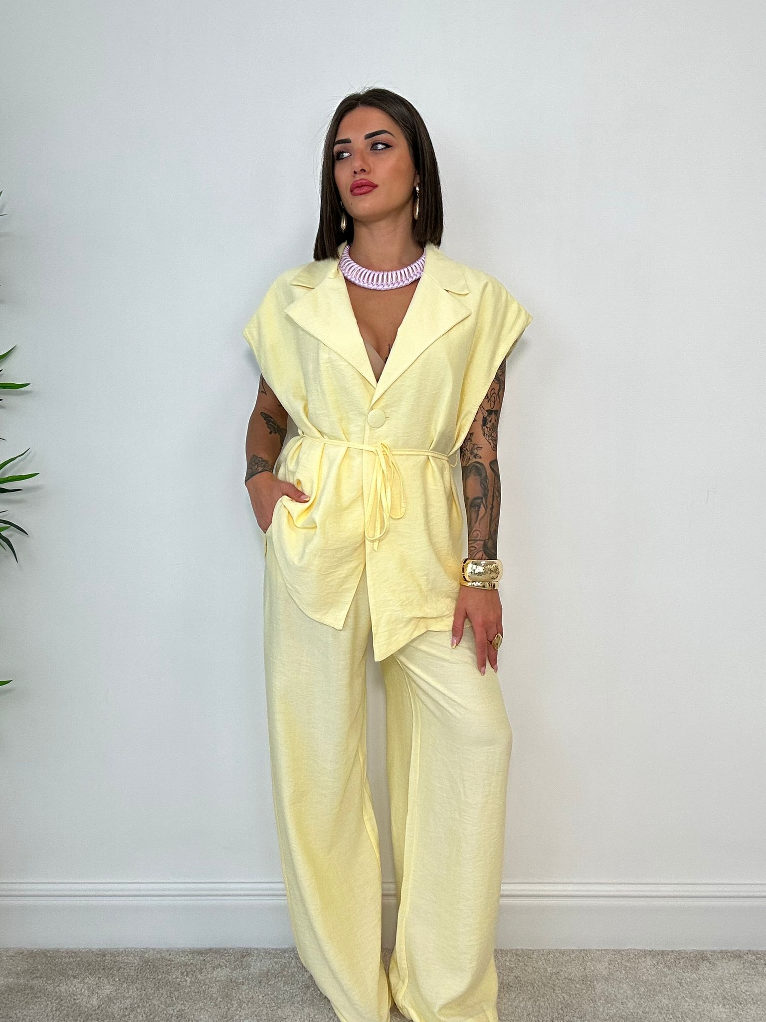 Coordinato Bahamas (Giacca Smanicata + Pantalone) Giallo