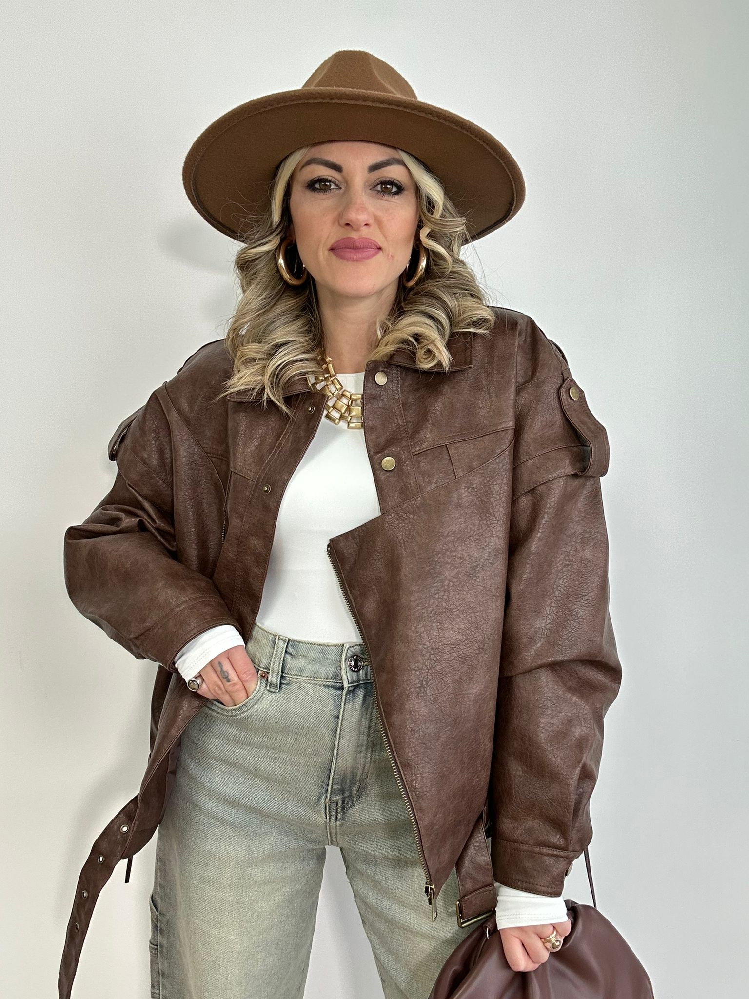 Giacca in ecopelle 6685 - Marrone