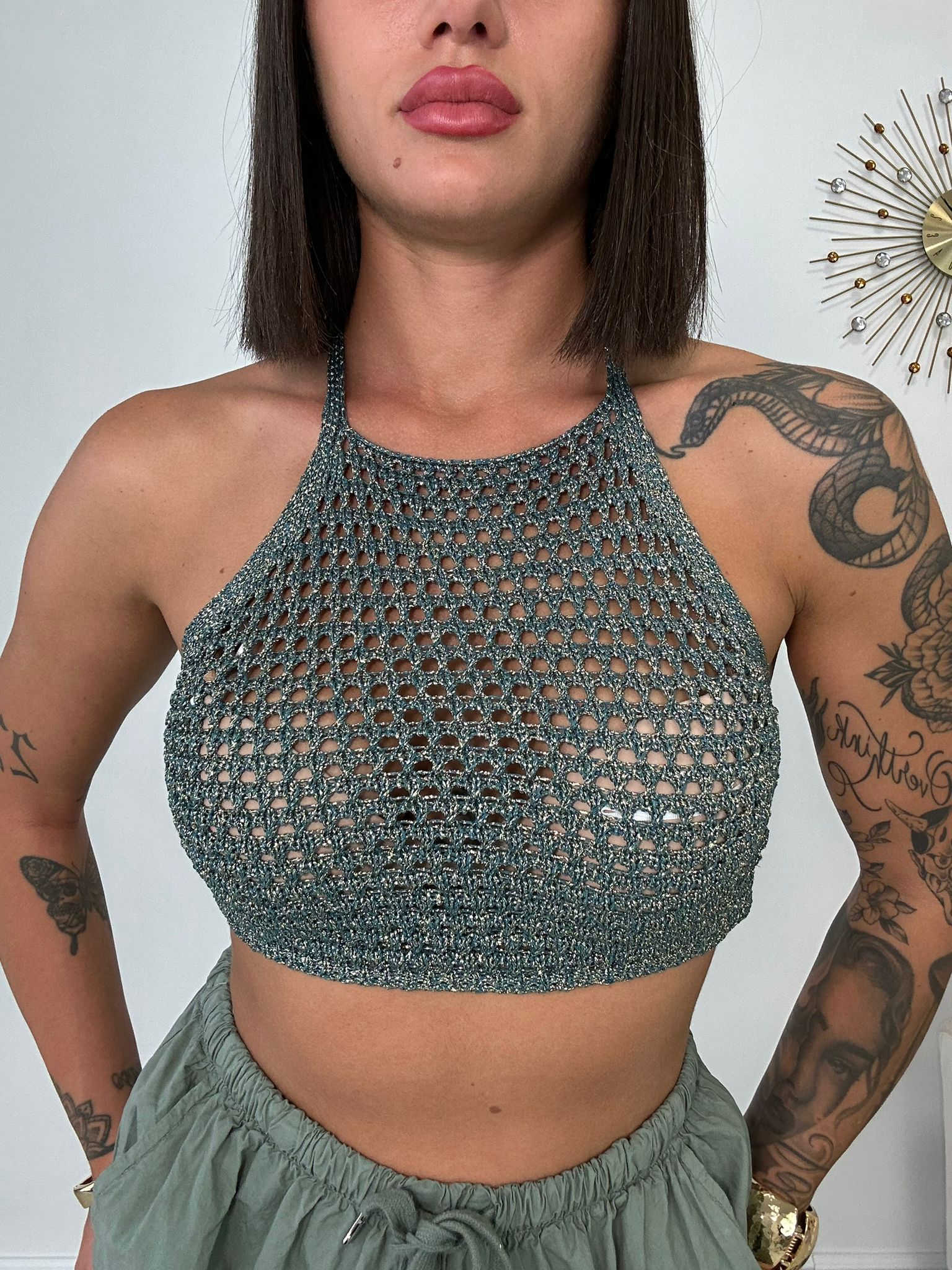 Top in filo traforato - Verde