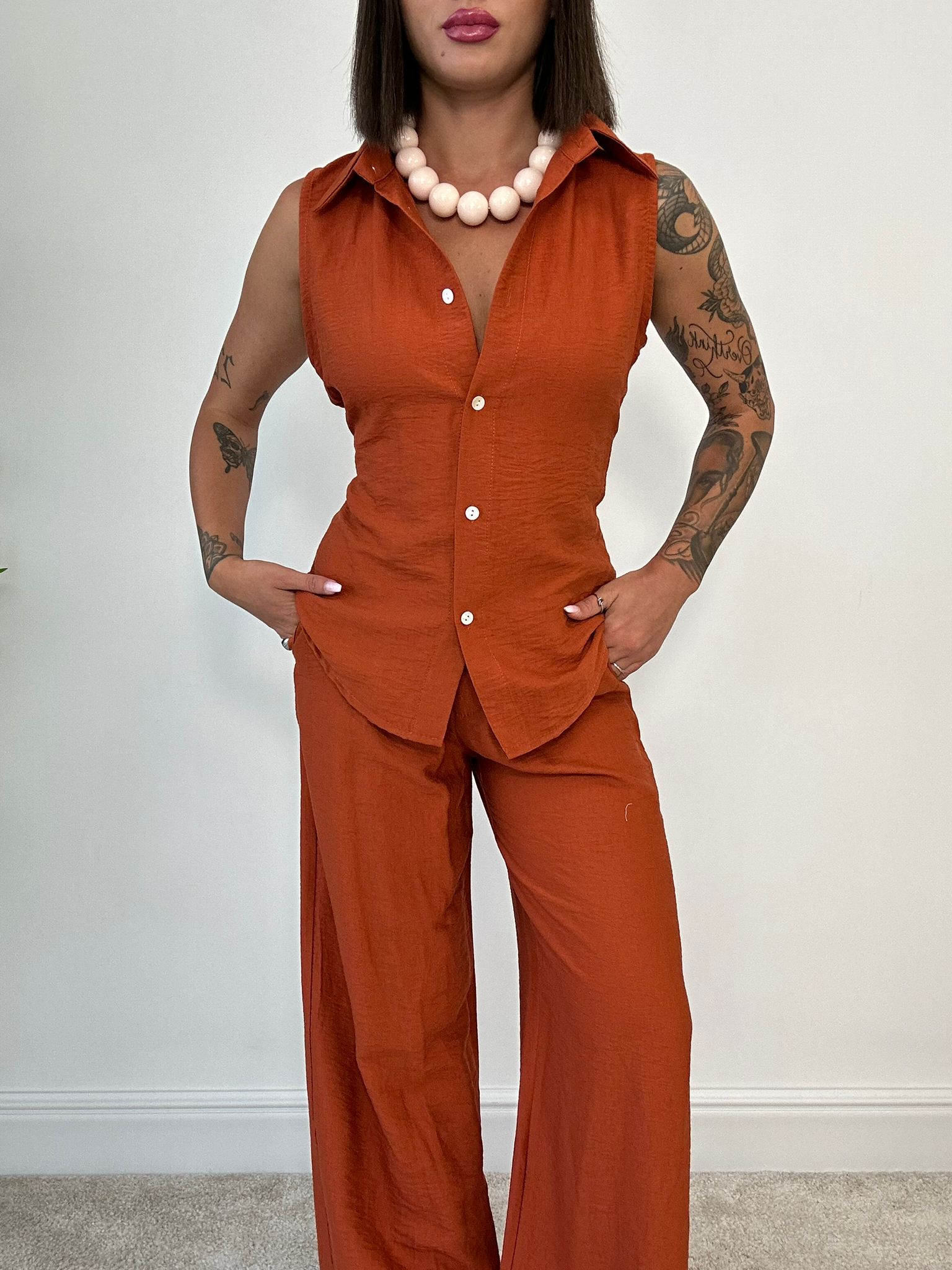 Coordinato Elena (Camicia Smanicata + Pantalone) Coccio