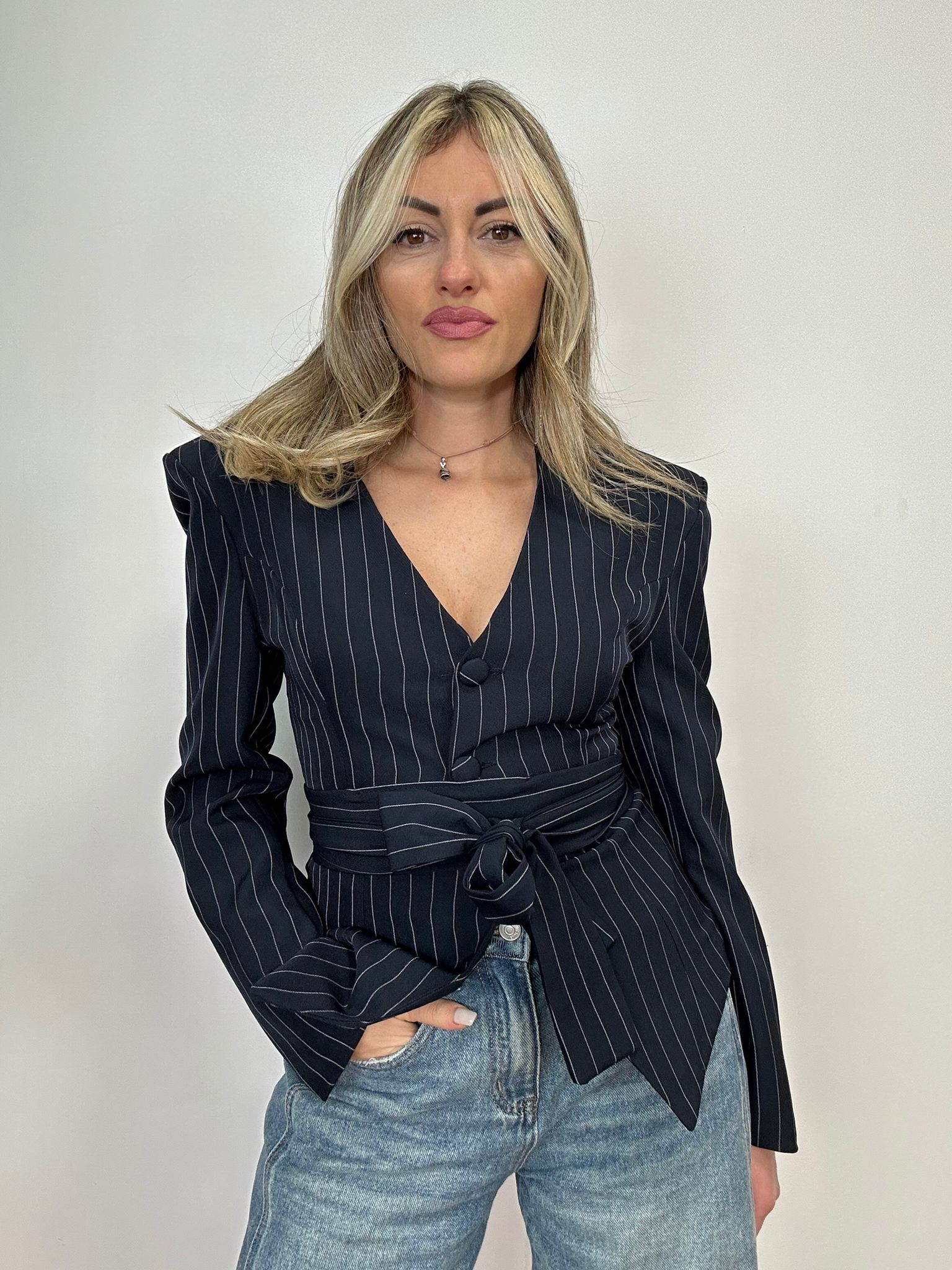 Blazer gessata 68525 - Blu