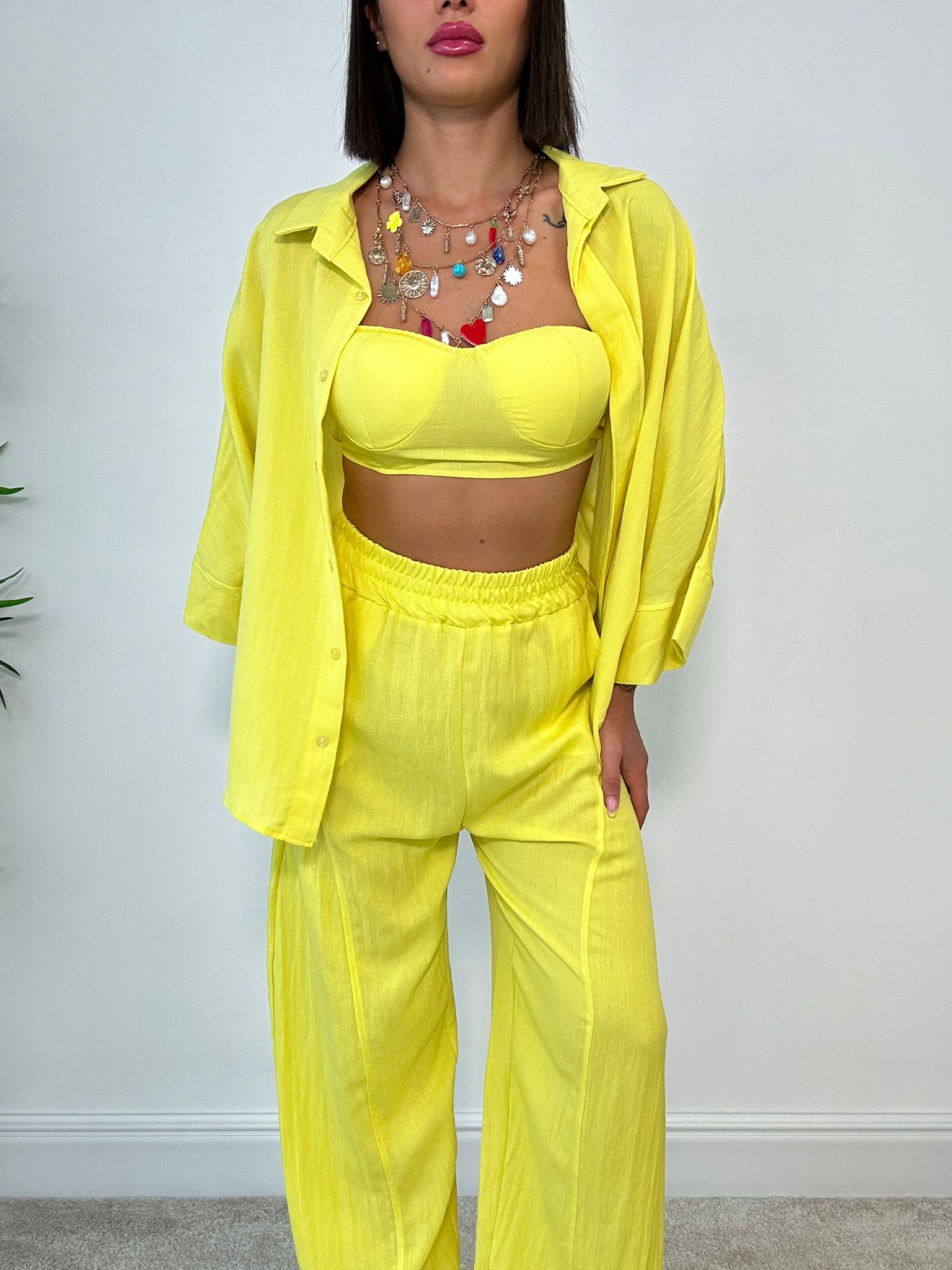 Coordinato Miami (Camicia + Top + Pantalone) Giallo