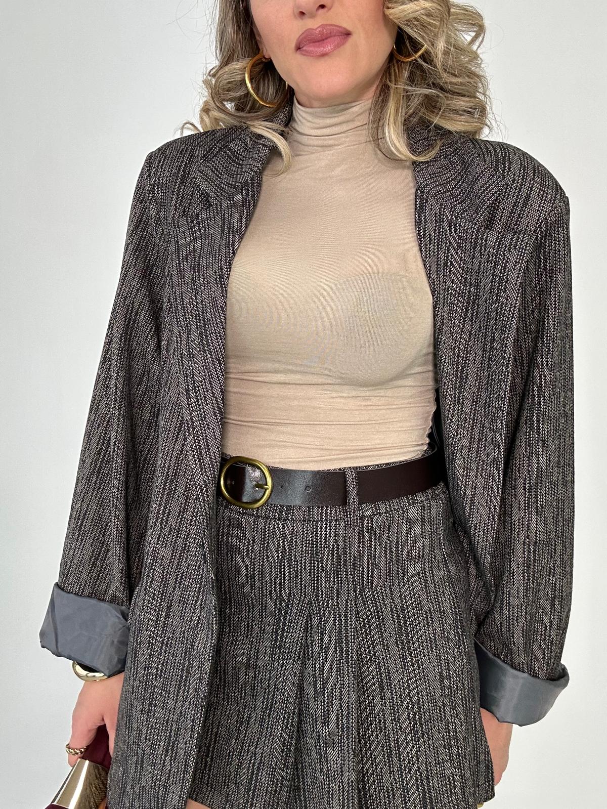 Coordinato Pied de Poule (Blazer + Gonna Pantaloncino) Nero