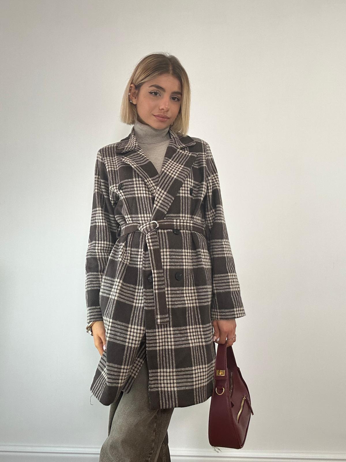 Cappotto a Quadri 0025 - Panna e Marrone