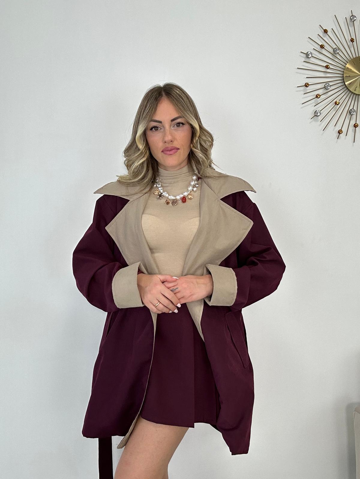 Trench Bicolor M13347 - Bordeaux e Beige
