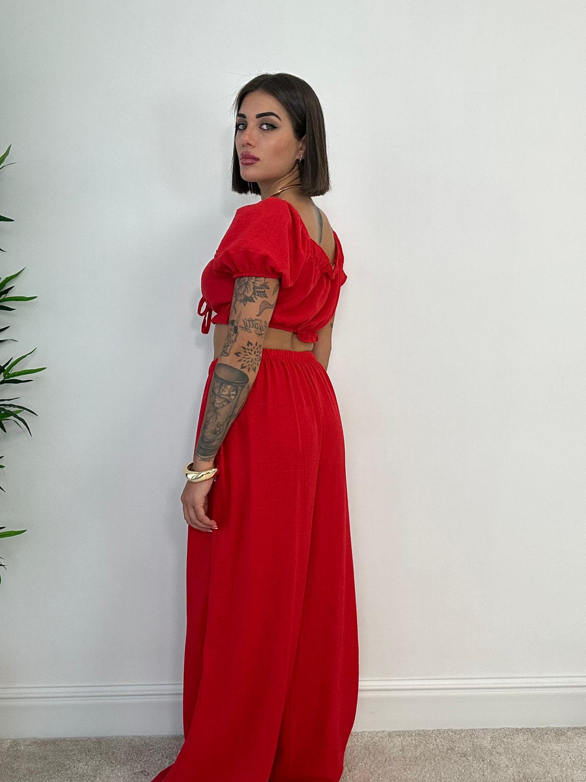Coordinato mar66536 (Top Crop + Pantalone) Rosso