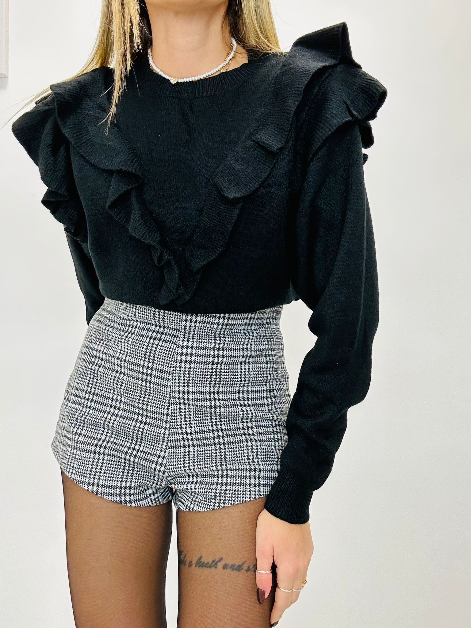 Short Rosy - Pied de Poule Noir et Blanc - FR3835