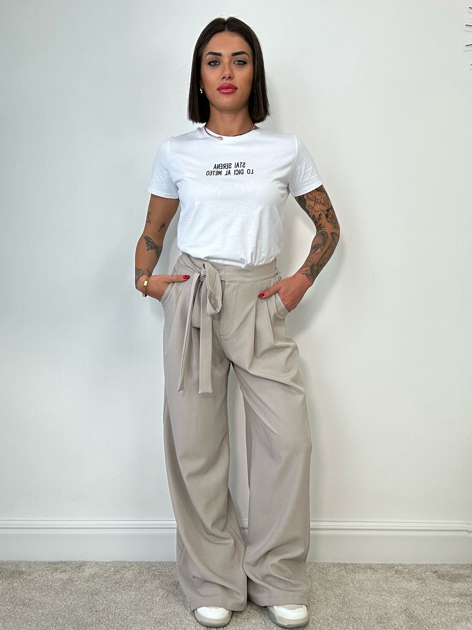 Pantalone con laccetto - Beige