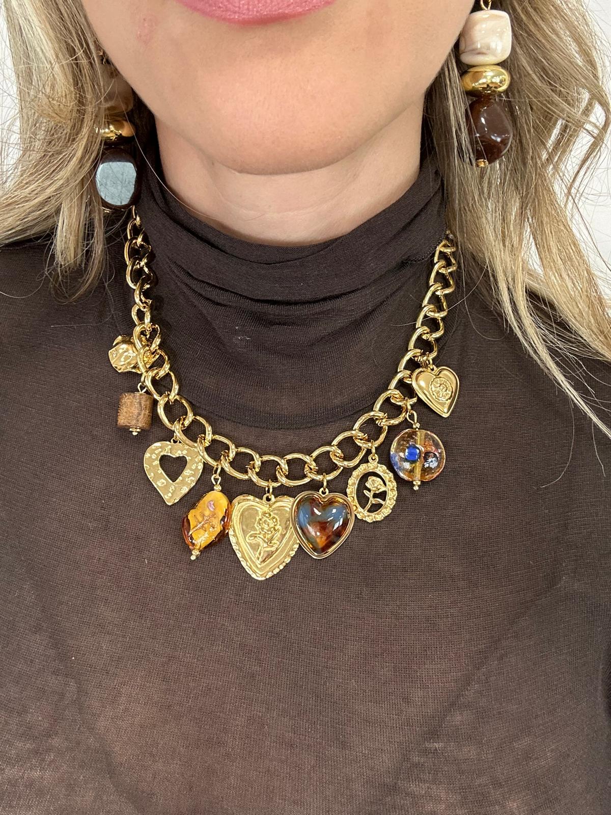 Collana con pendenti a cuore - Dorata