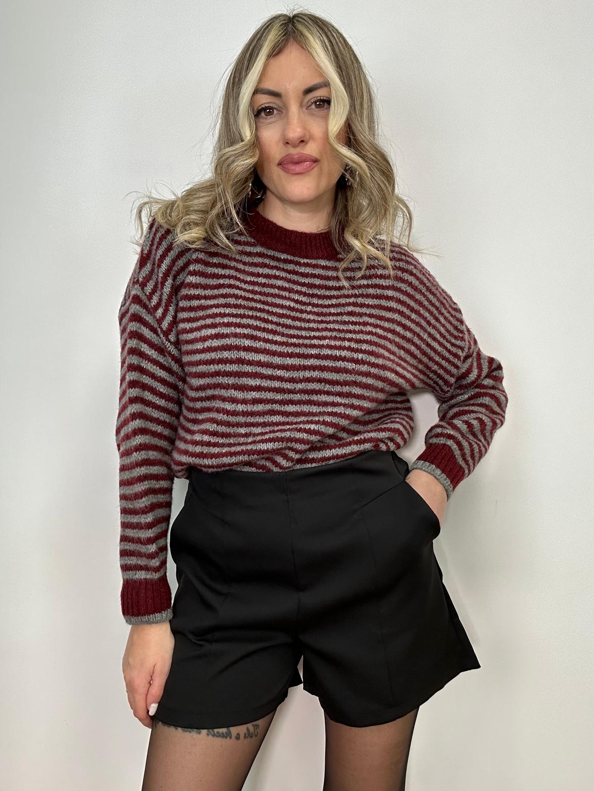 Maglione A3279 - Bordeaux e Grigio