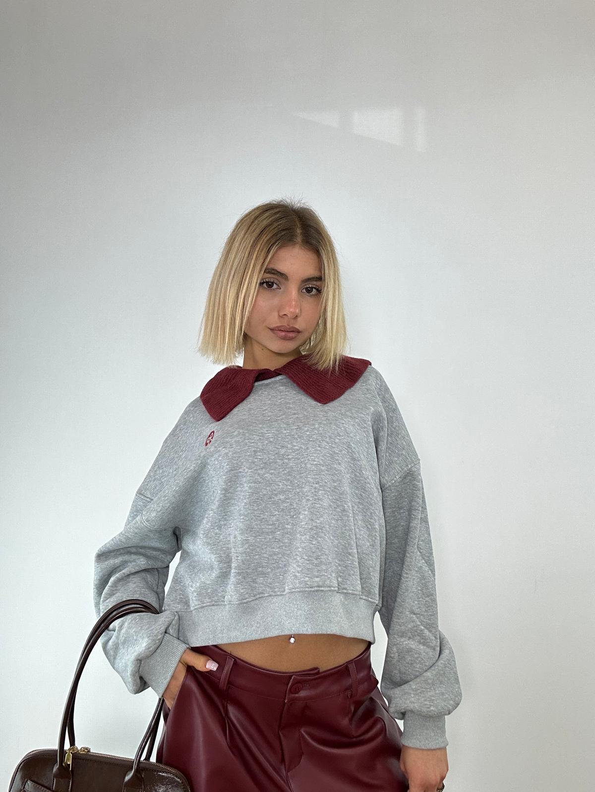 Felpa W29743 - Grigio e Bordeaux