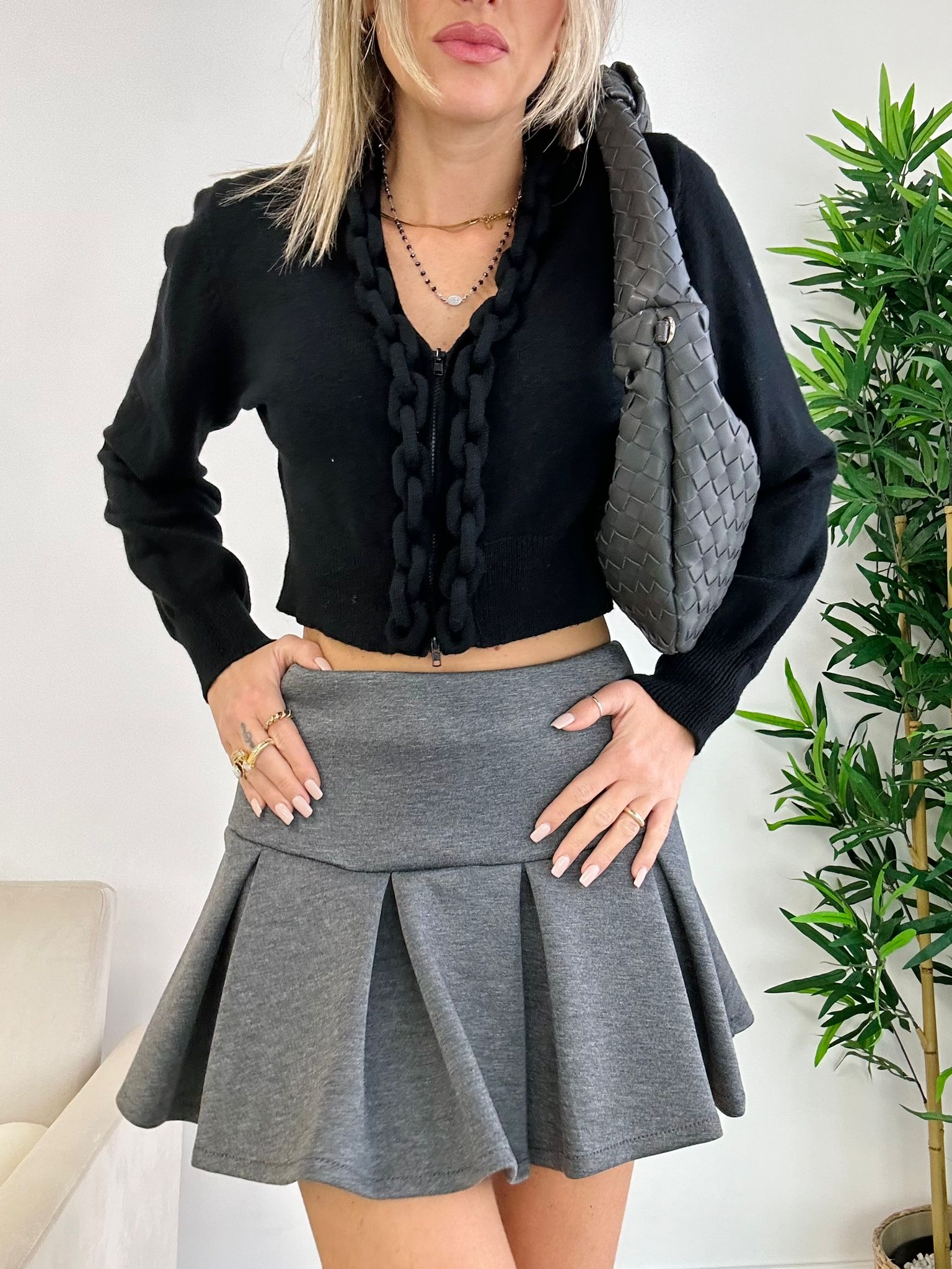 Cardigan court en maille torsadée - Noir