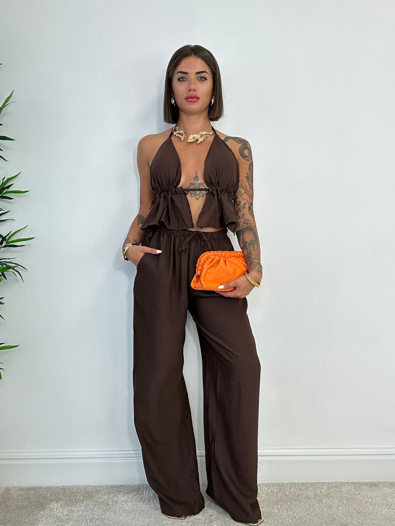 Coordinato Lara (Top + Pantalone) Marrone