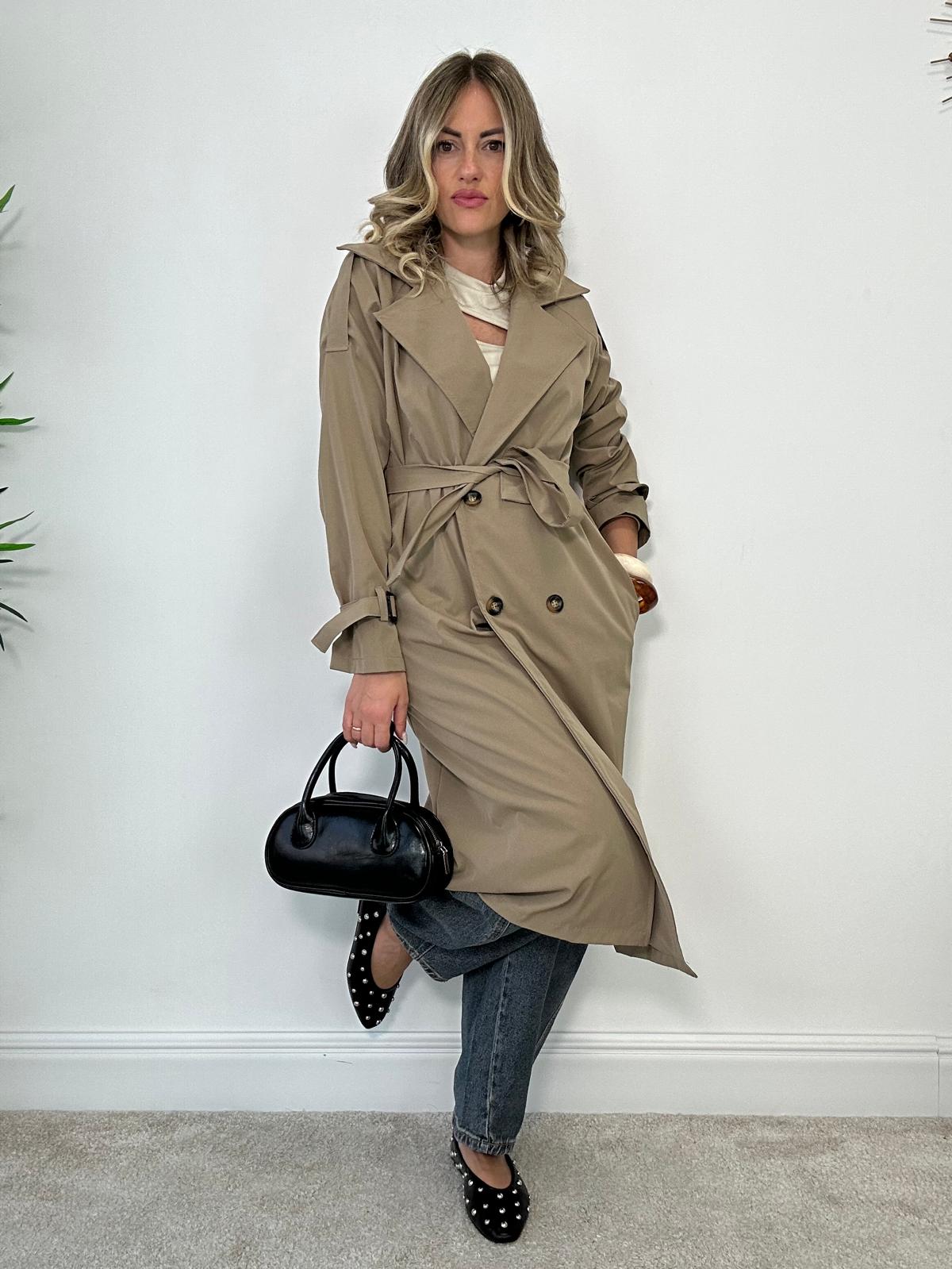 Trench con cintura - Beige Scuro