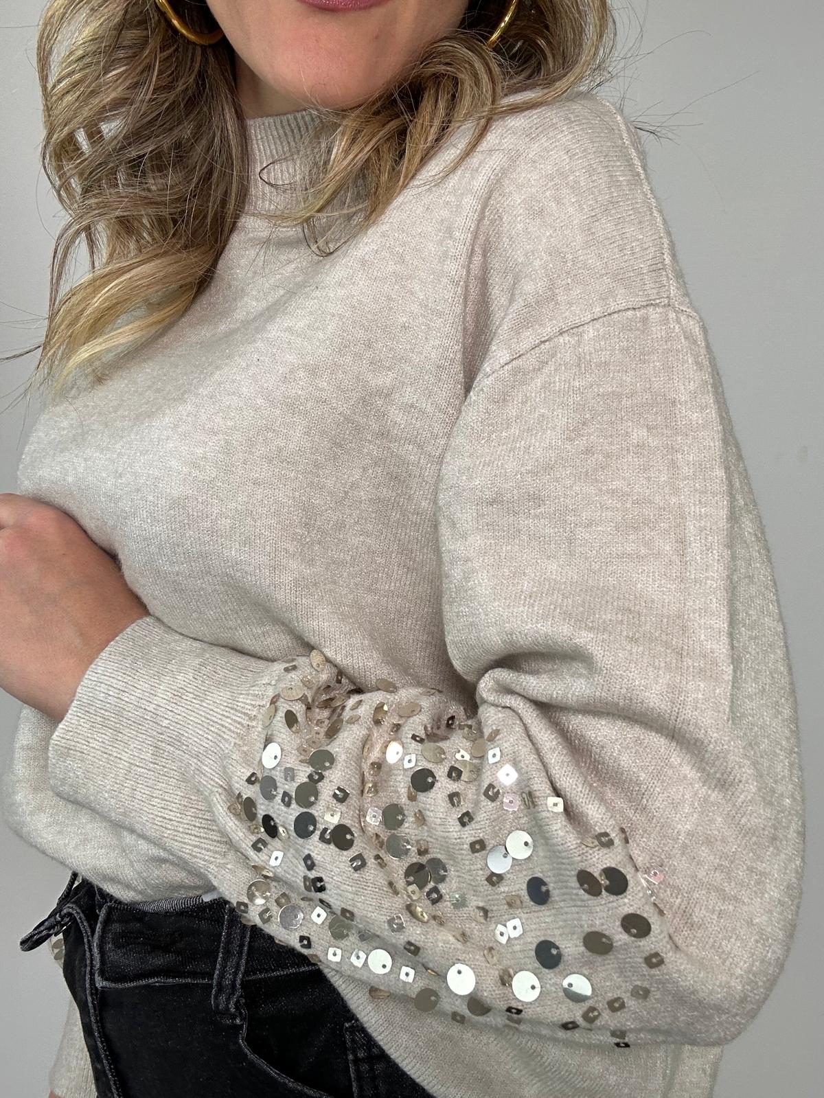 Maglioncino DL7357 con paillettes manica - Beige