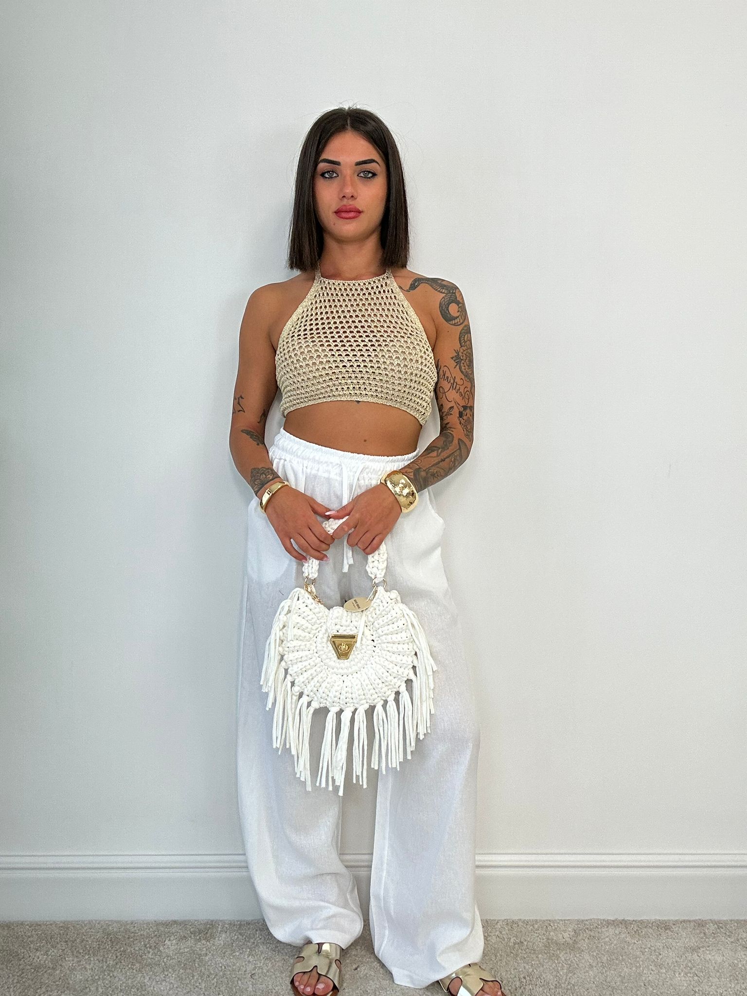 Top in filo traforato - Beige