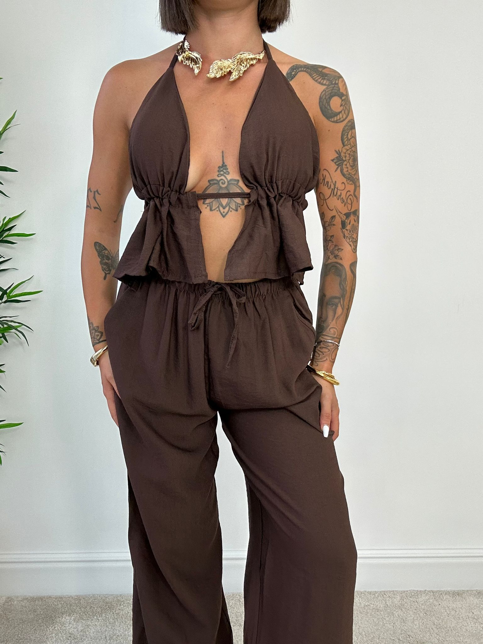 Coordinato Lara (Top + Pantalone) Marrone