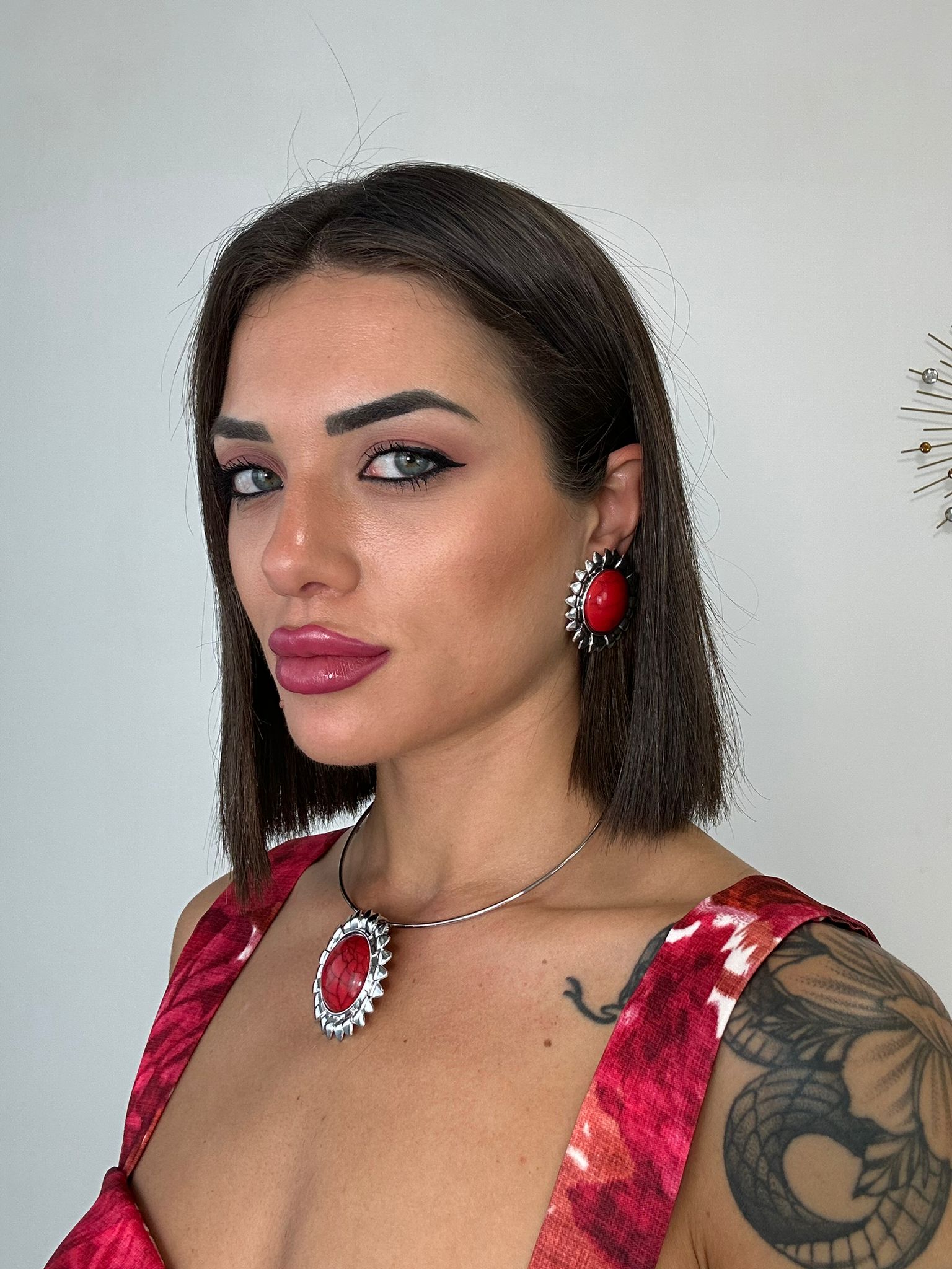 Collana + Orecchini Sole - Argento Pietra Rossa
