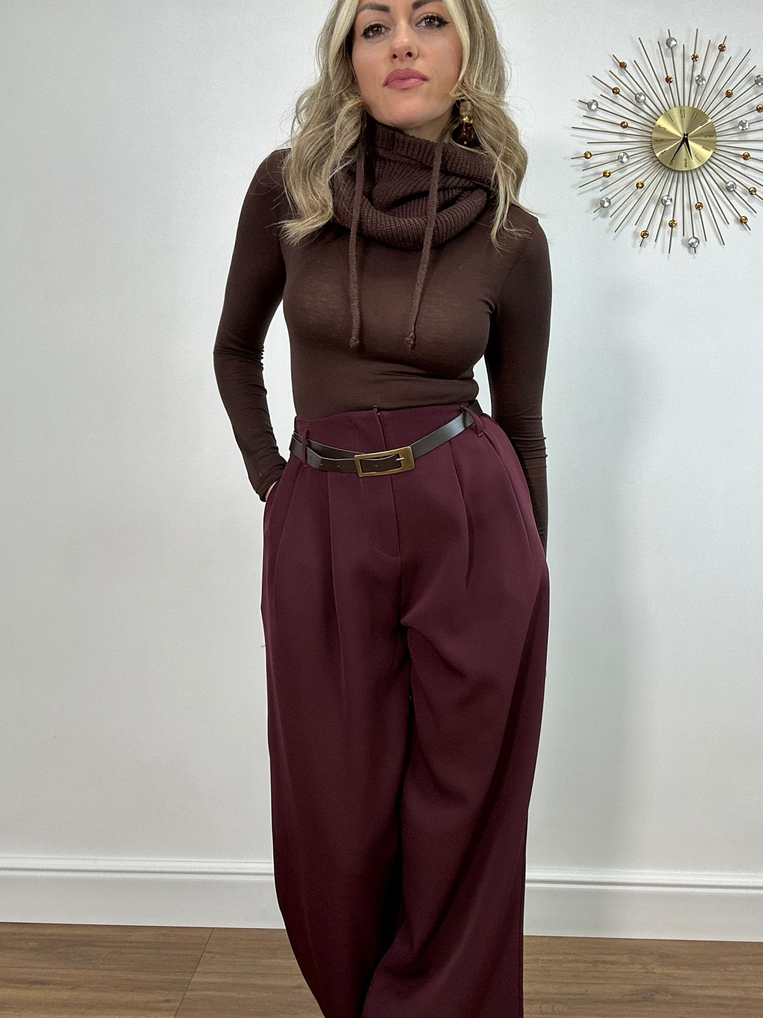 Pantalone 2323 a palazzo - Bordeaux