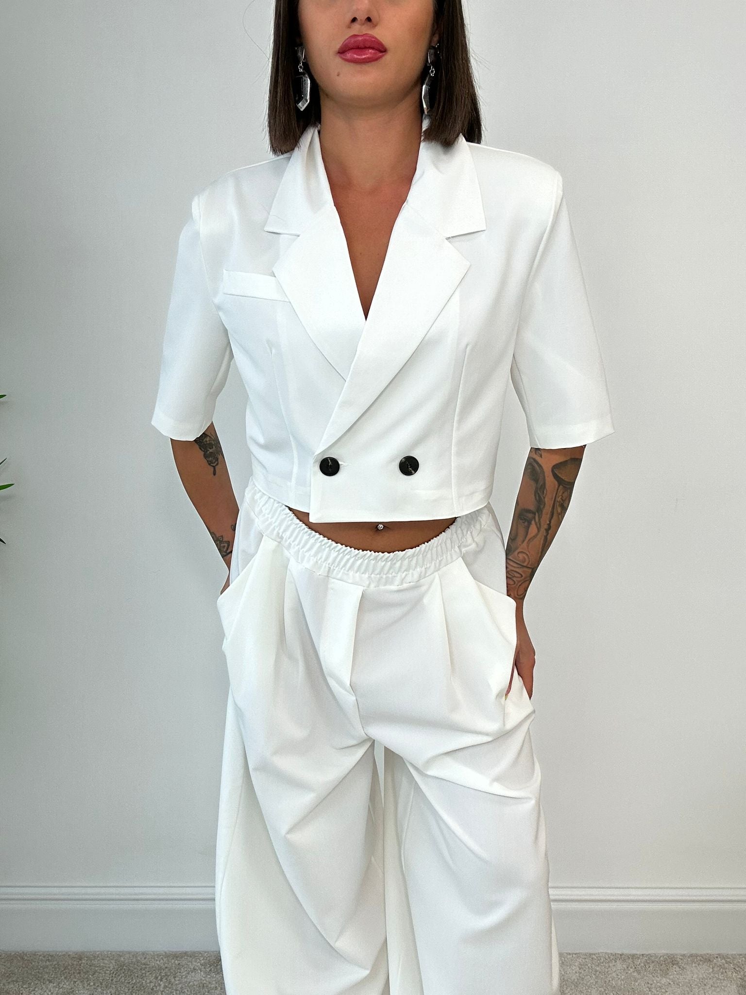 Tailleur Toledo (Blazer crop + Pantalone) Bianco